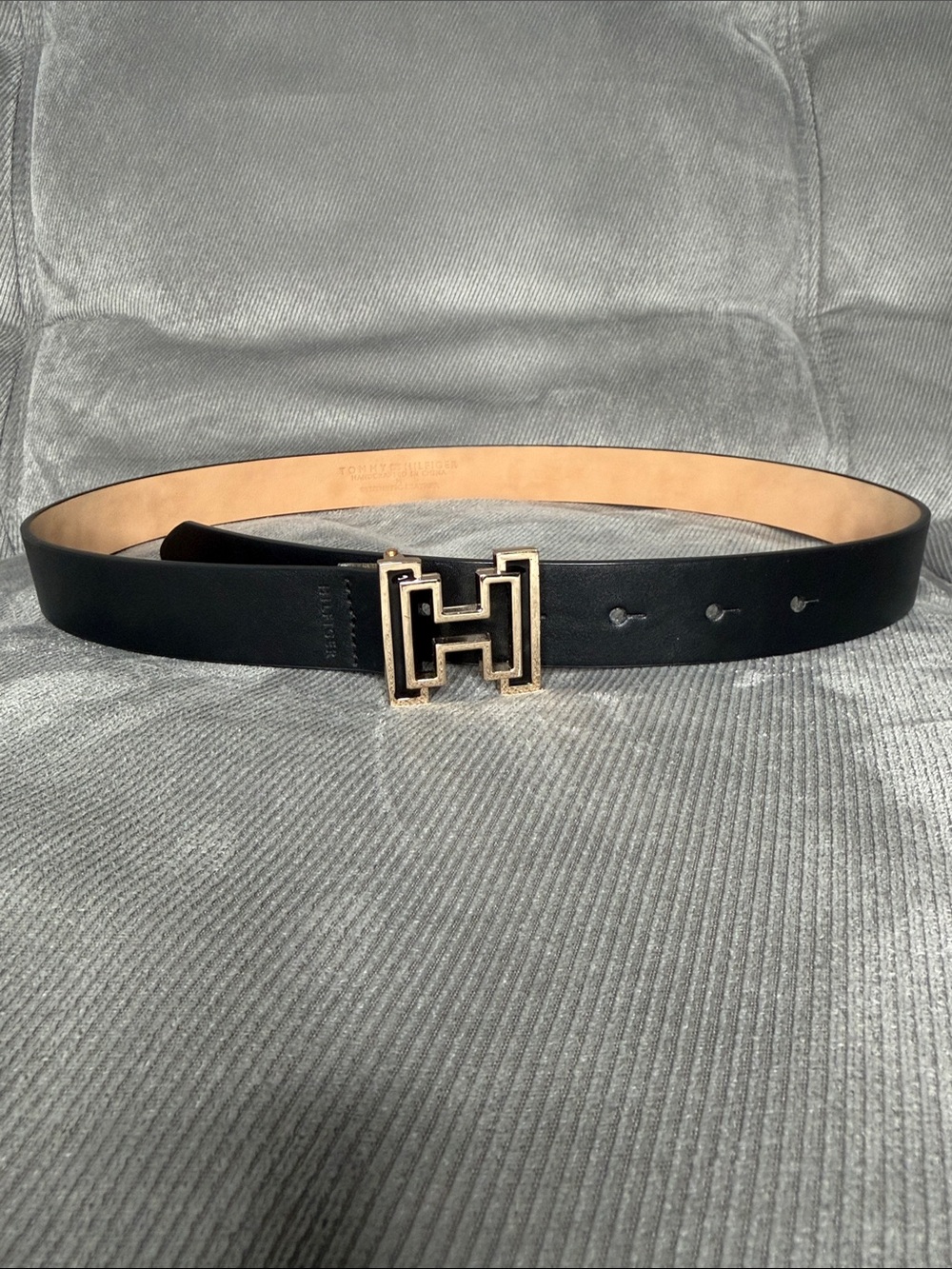 Tommy Hilfiger Black Belt with Gold 'H' Buckle
